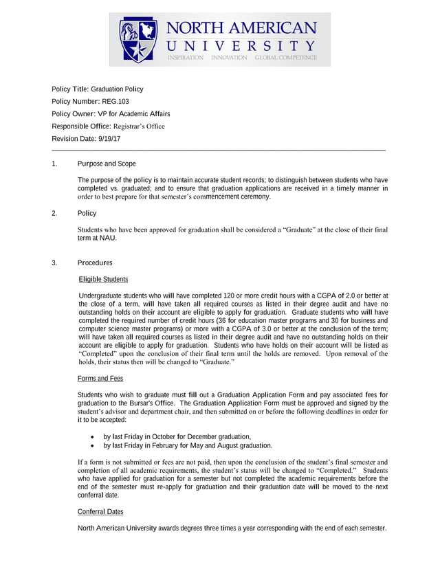 Graduation Policy screenshot