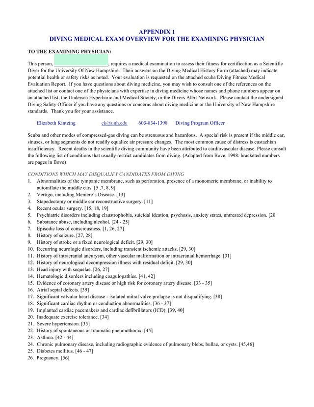 Diving Medical Exam Overview For The Examining Physician screenshot