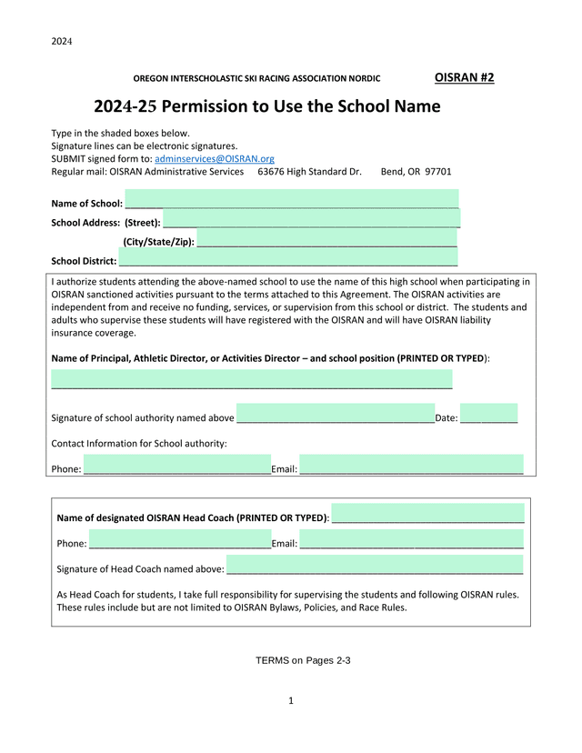 OISRAN Permission To Use The School Name screenshot