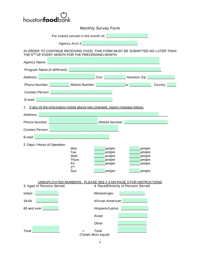 Monthly Survey Form screenshot