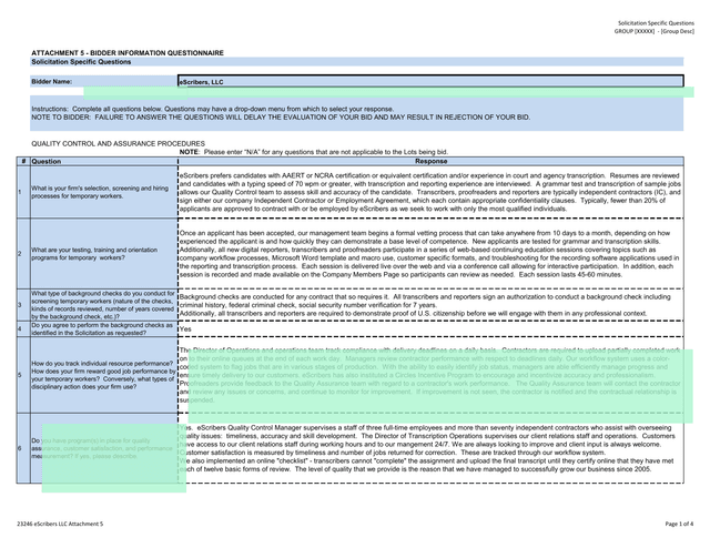 ATTACHMENT 5   BIDDER INFORMATION QUESTIONNAIRE screenshot