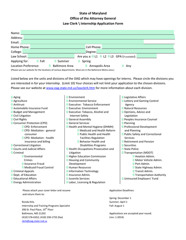 Law Clerk  Internship Application Form screenshot