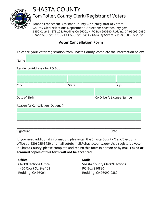 Voter Cancellation Form screenshot