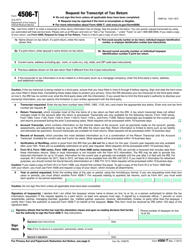 Form 4506 T screenshot