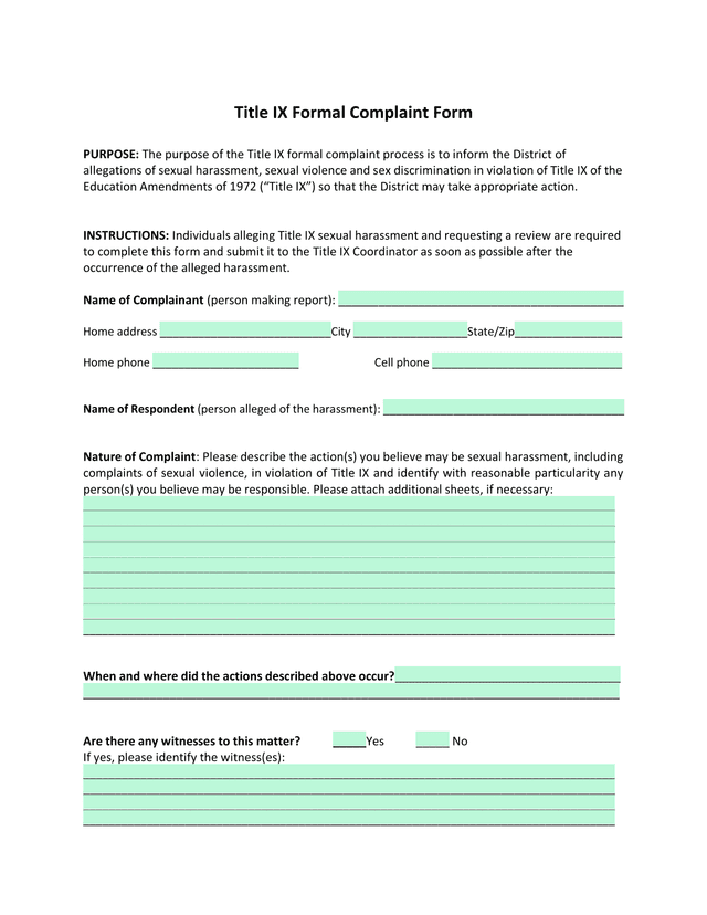 Title IX Formal Complaint Form screenshot