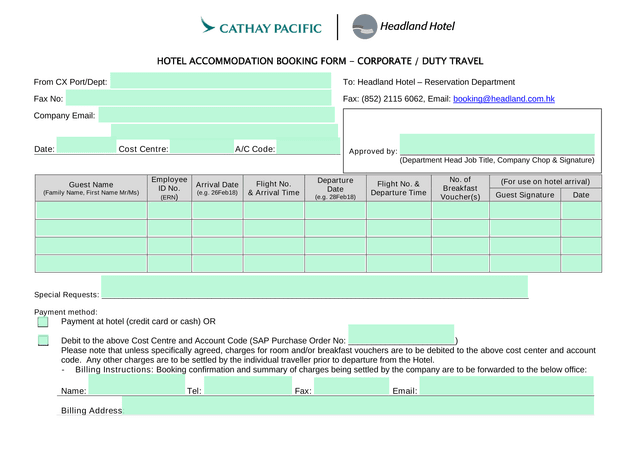 HOTEL ACCOMMODATION BOOKING FORM   CORPORATE  DUTY TRAVEL screenshot