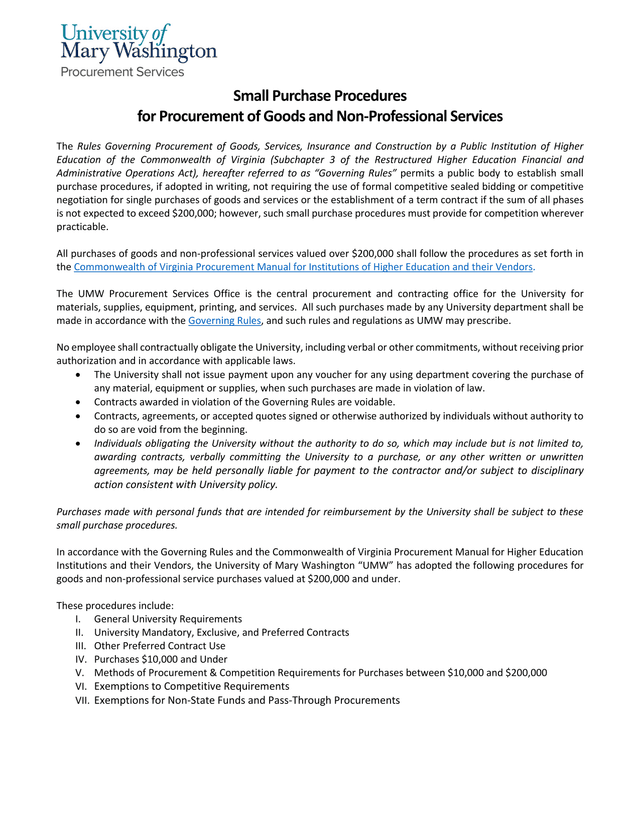 Small Purchase Procedures For Procurement Of Goods And Non Professional Services screenshot