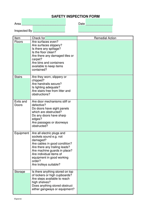 Form14 SAFETY INSPECTION FORM screenshot