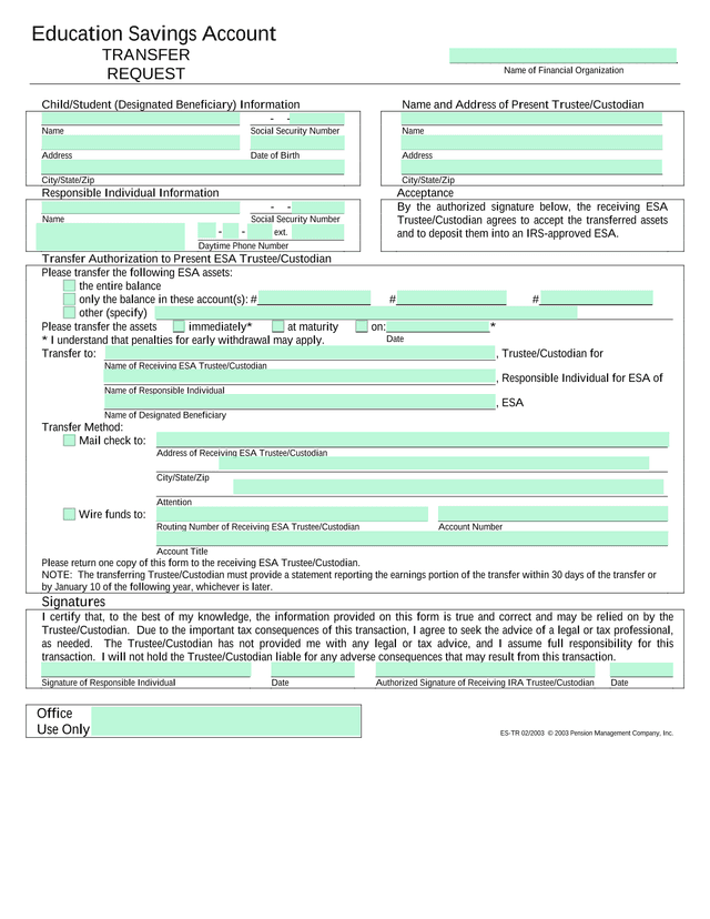 Education Savings Account Transfer Request screenshot
