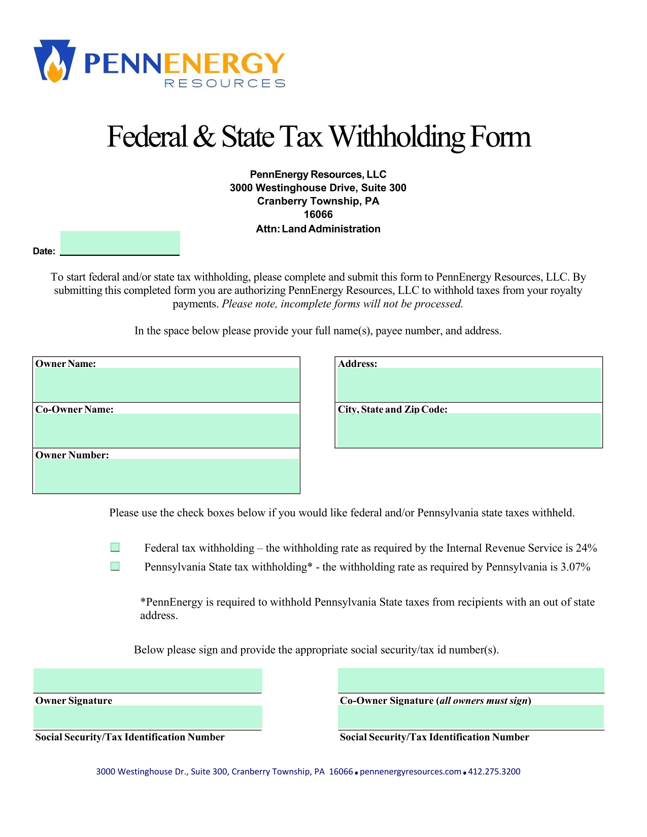 Federal  State Tax Withholding Form screenshot