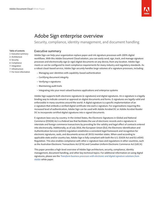 Adobe Document Cloud White Paper Adobe Sign Enterprise Overview screenshot