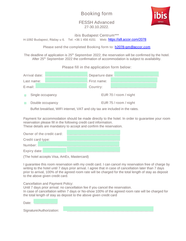 Booking Form   FESSH Advanced screenshot