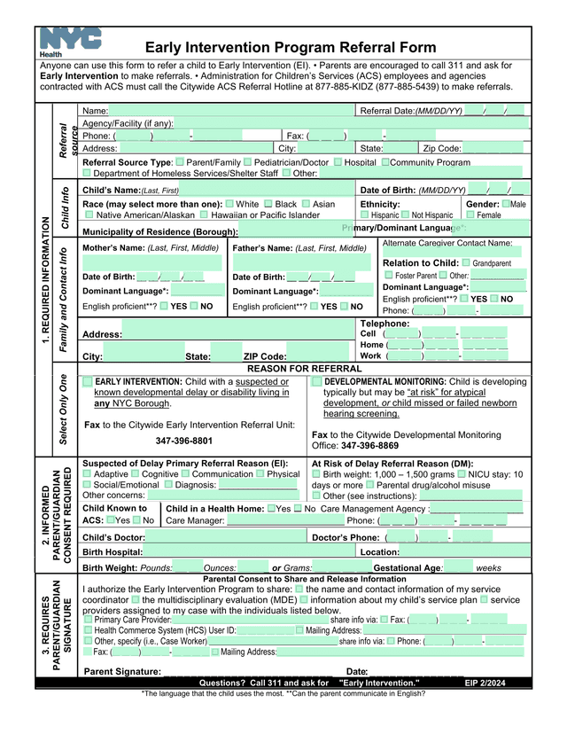 Early Intervention Program Referral Form screenshot