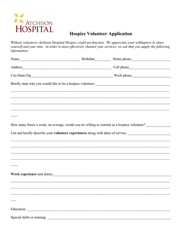 Hospice Volunteer Application screenshot