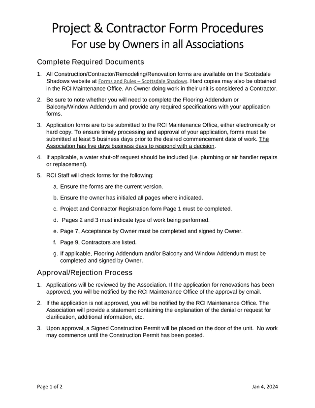 Project  Contractor Form Procedures screenshot