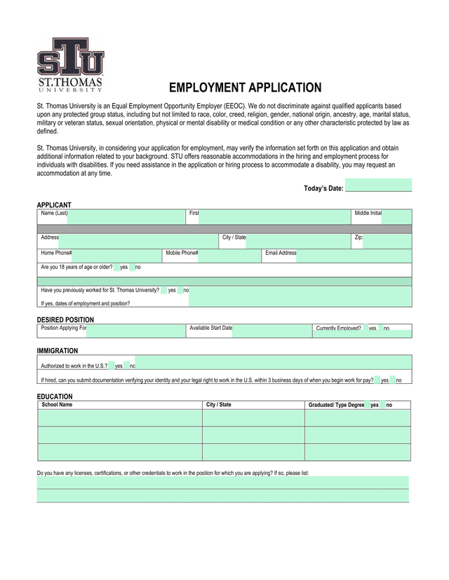 EMPLOYMENT APPLICATION screenshot