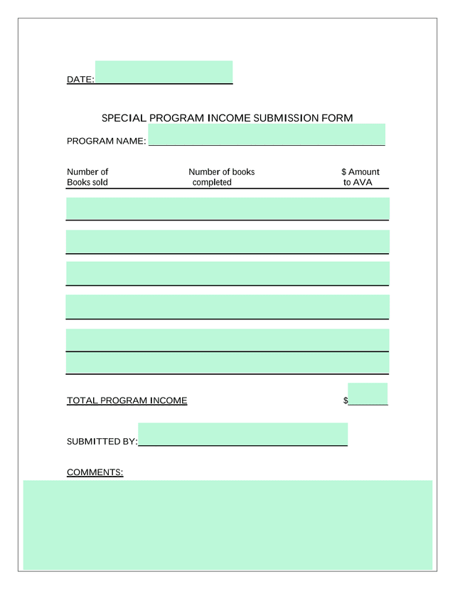 SPECIAL PROGRAM INCOME SUBMISSION FORM screenshot