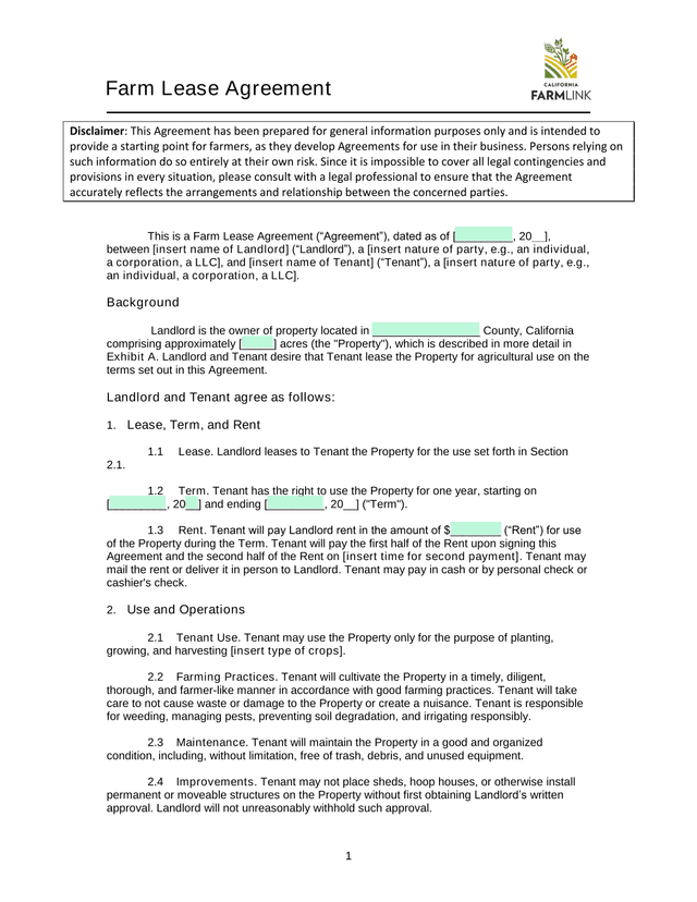 Farm Lease Agreement screenshot