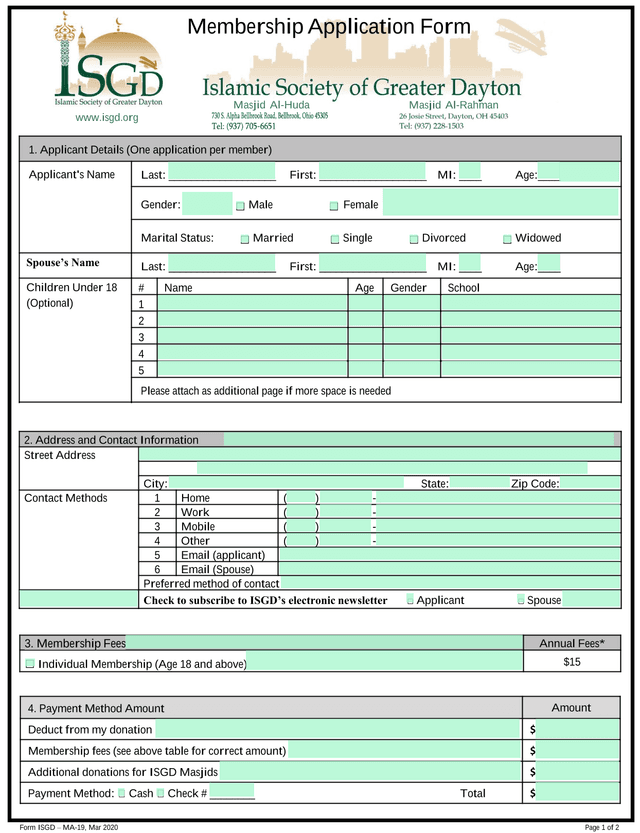 Membership Application Form screenshot