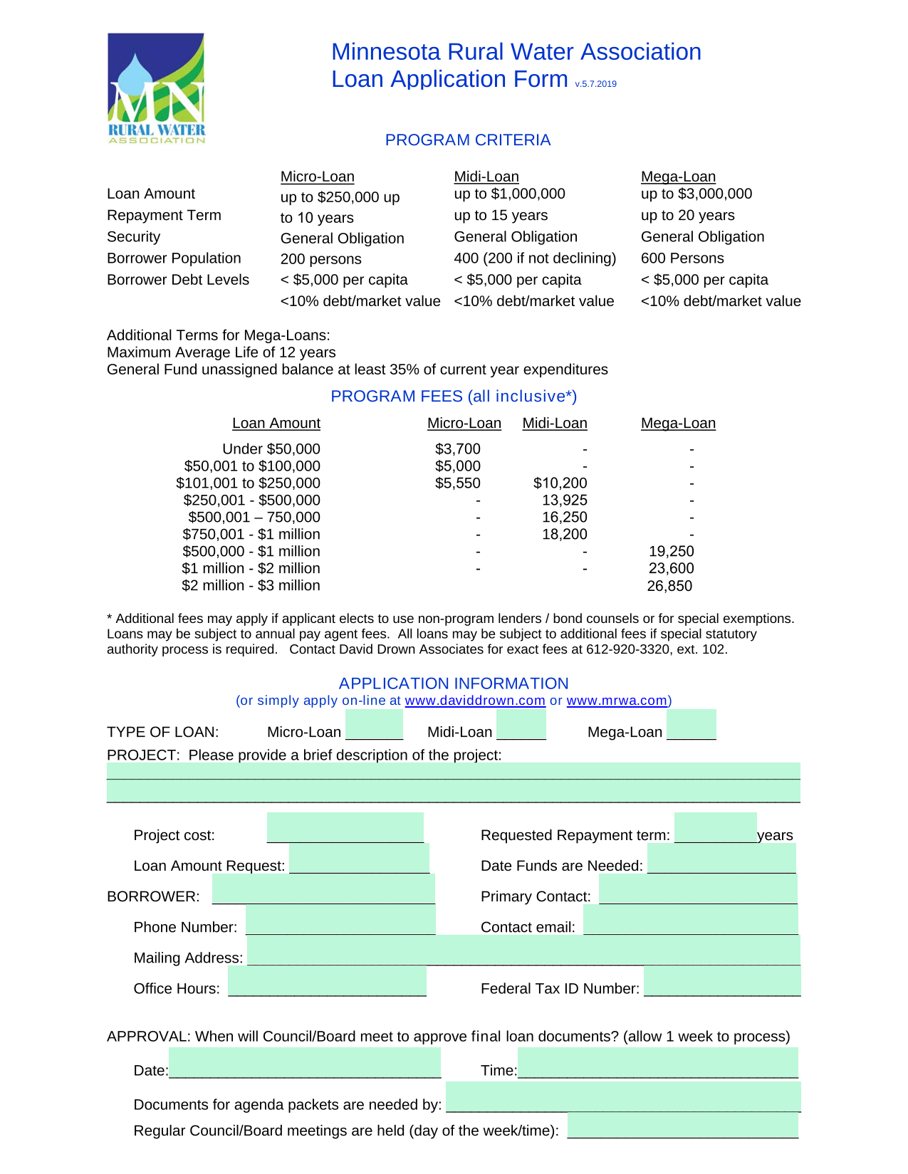Loan Program Criteria screenshot