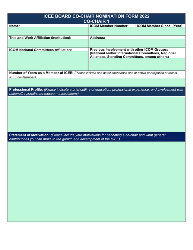 ICEE BOARD CO CHAIR NOMINATION FORM 2022 screenshot