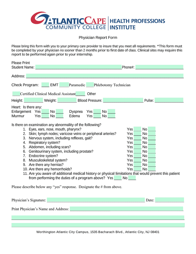 Physician Report Form screenshot