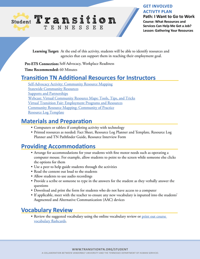 Transition TN Additional Resources For Instructors screenshot