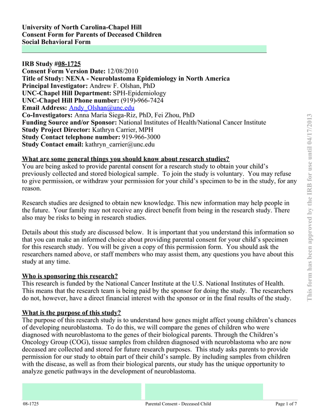 Consent Form For Parents Of Deceased Children screenshot