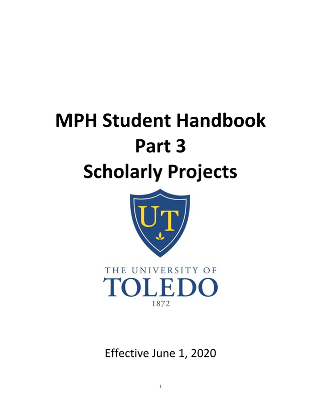 MPH Student Handbook Part 3 Scholarly Projects screenshot