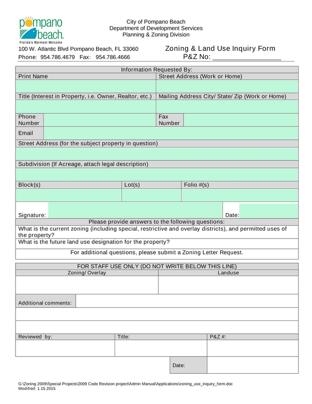 Zoning  Land Use Inquiry Form screenshot