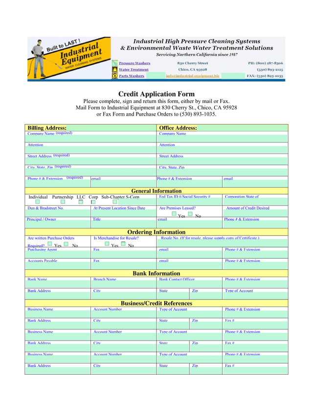 Credit Application Form screenshot