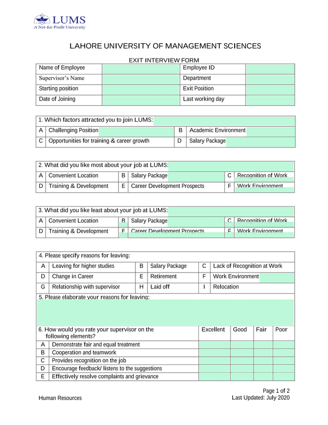 Exit Interview Form screenshot