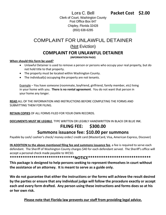 Complaint For Unlawful Detainer screenshot