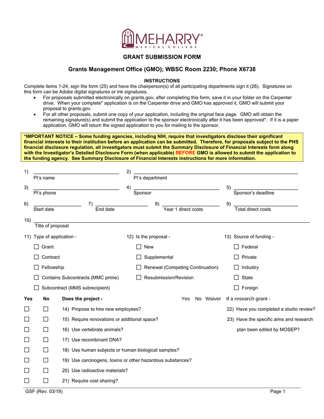 Grant Submission Form screenshot