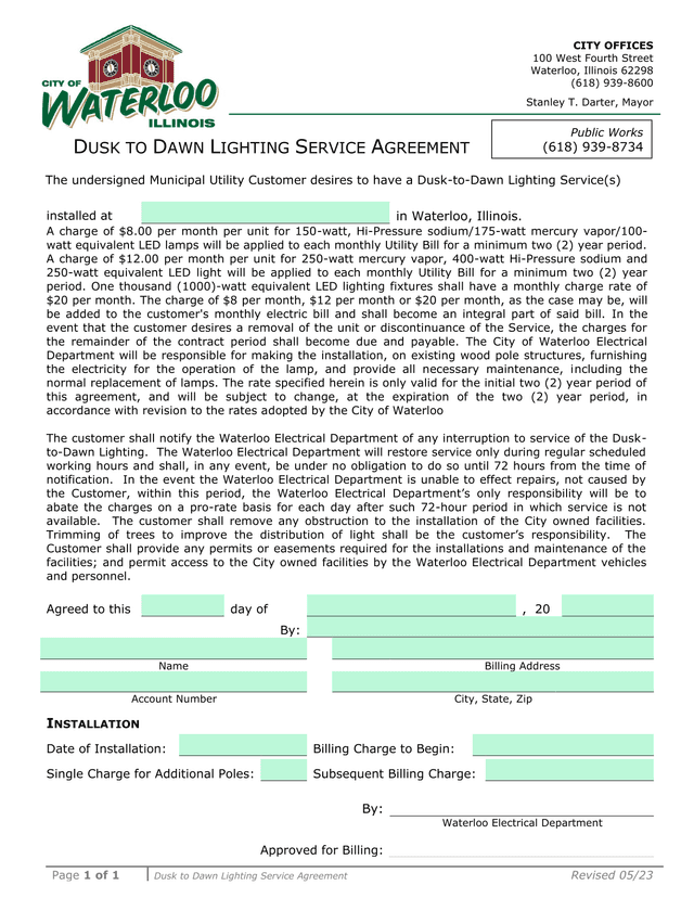 Dusk To Dawn Lighting Service Agreement screenshot