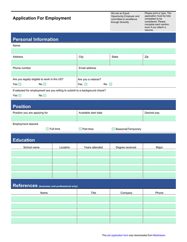 Application For Employment screenshot