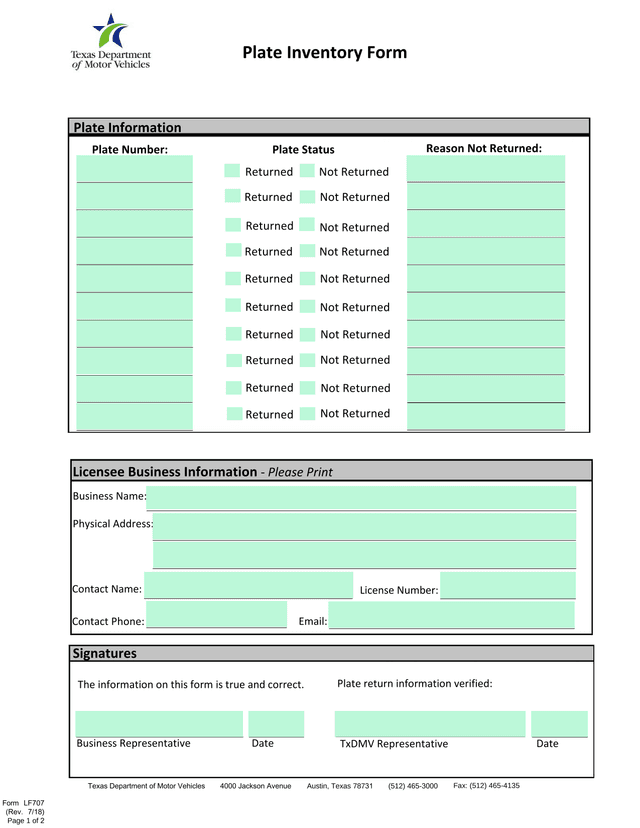 Plate Inventory Form screenshot