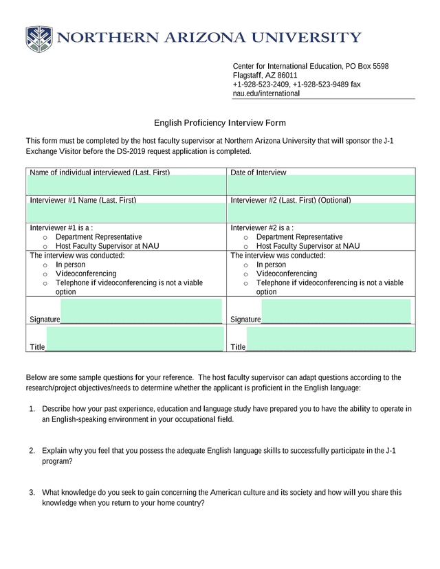 English Proficiency Interview Form screenshot