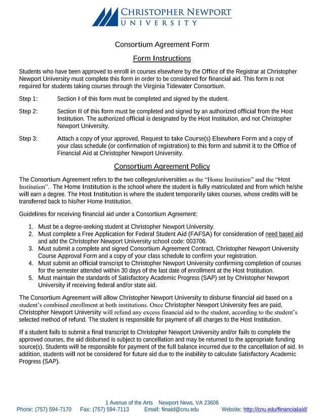 Consortium Agreement Form screenshot
