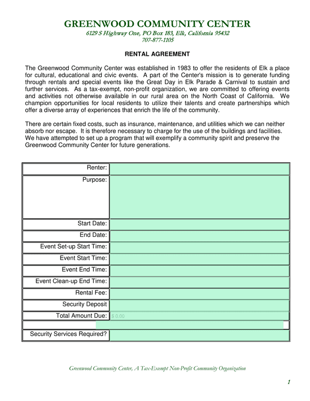Rental Agreement screenshot