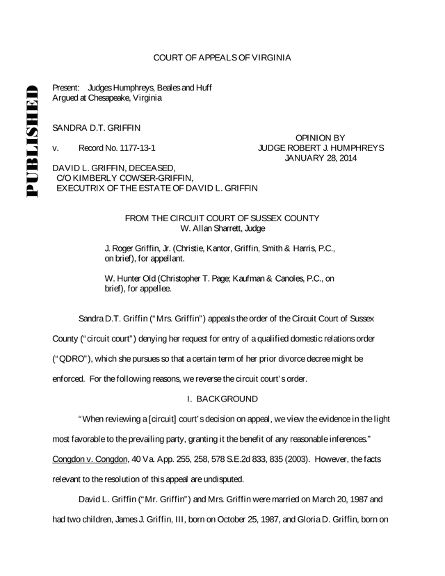 Court Of Appeals Of Virginia Opinion   Griffin V. Griffin screenshot