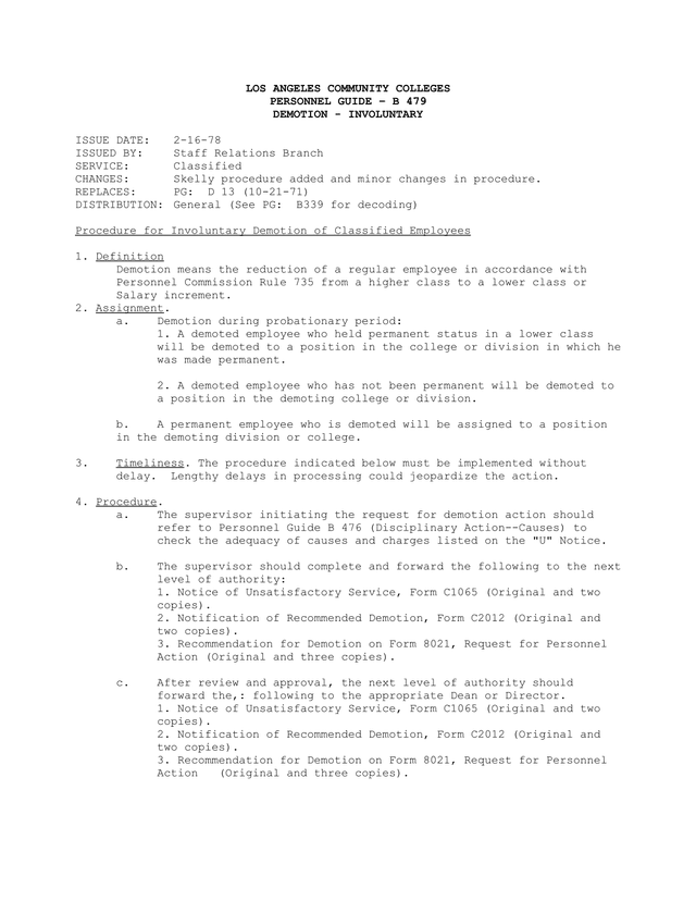 Procedure For Involuntary Demotion Of Classified Employees screenshot