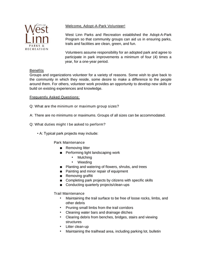 Adopt A Park Volunteer Program screenshot
