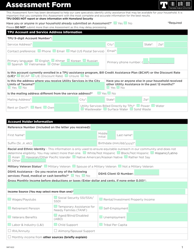 Assessment Form screenshot