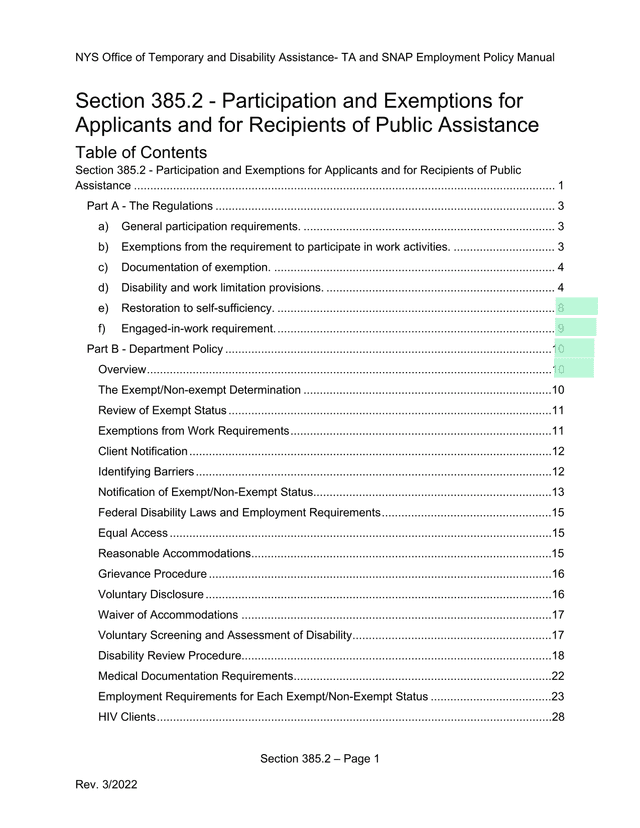 NYS Office Of Temporary And Disability Assistance  TA And SNAP Employment Policy Manual screenshot