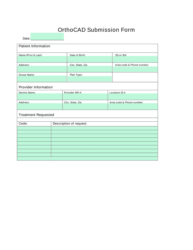 OrthoCAD Submission Form screenshot