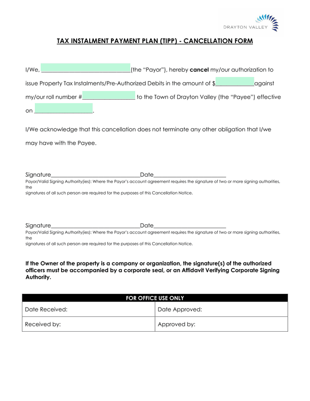 TAX INSTALMENT PAYMENT PLAN (TIPP)   CANCELLATION FORM screenshot