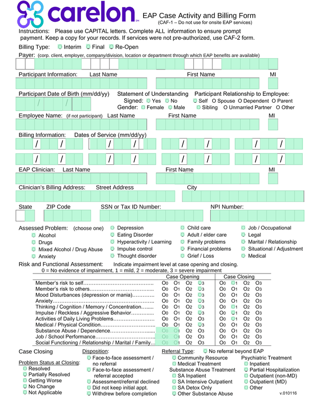 EAP Case Activity And Billing Form (CAF 1) screenshot