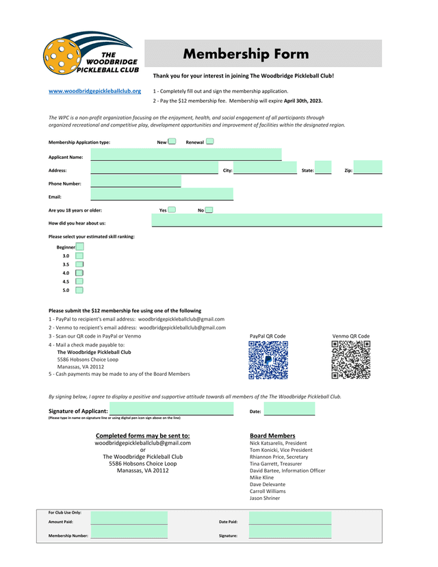 Membership Form screenshot