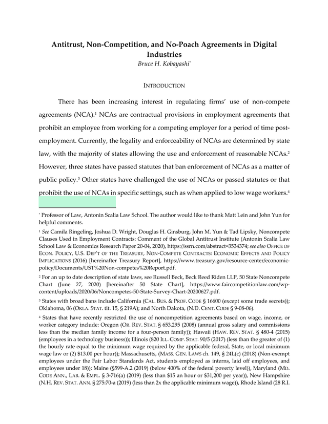 Antitrust, Non Competition, And No Poach Agreements In Digital Industries screenshot